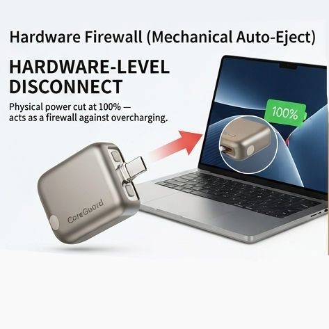 CoreGuard smart auto-eject charging adapter for phones and laptops